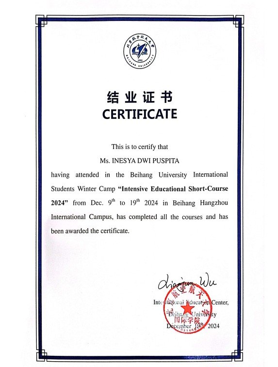 CERTIFICATE Ms.INESYA DWI PUSPITA